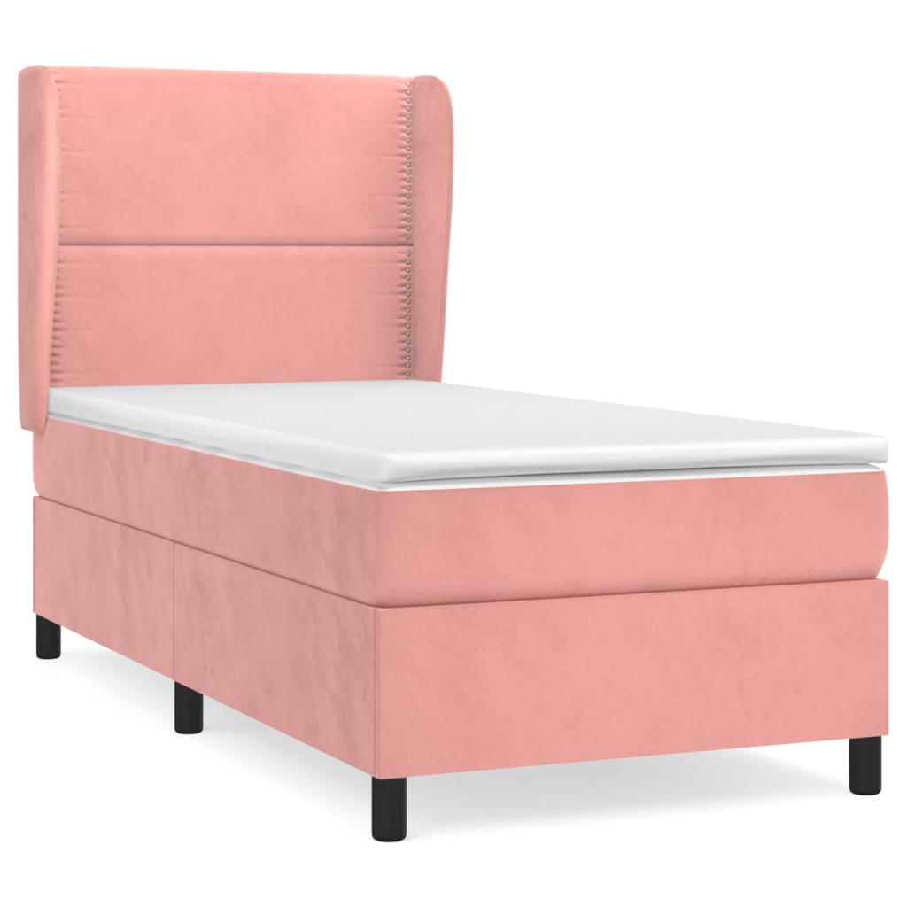 vidaXL Κρεβάτι Boxspring με Στρώμα Ροζ 80 x 200 εκ. Βελούδινο