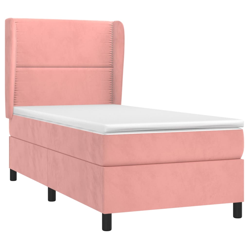 vidaXL Κρεβάτι Boxspring με Στρώμα Ροζ 80 x 200 εκ. Βελούδινο