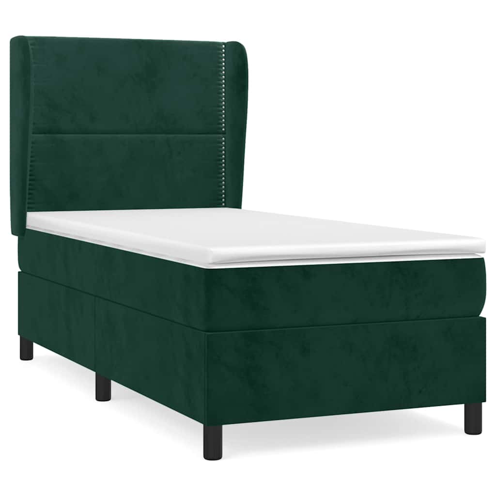 vidaXL Κρεβάτι Boxspring με Στρώμα Σκούρο Πράσινο 90x190 εκ. Βελούδινο