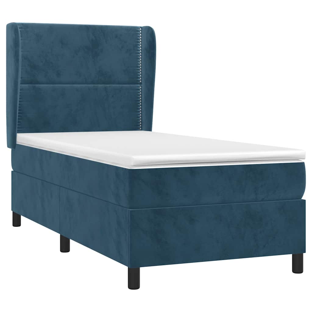 vidaXL Κρεβάτι Boxspring με Στρώμα Σκούρο Μπλε 90x200 εκ. Βελούδινο