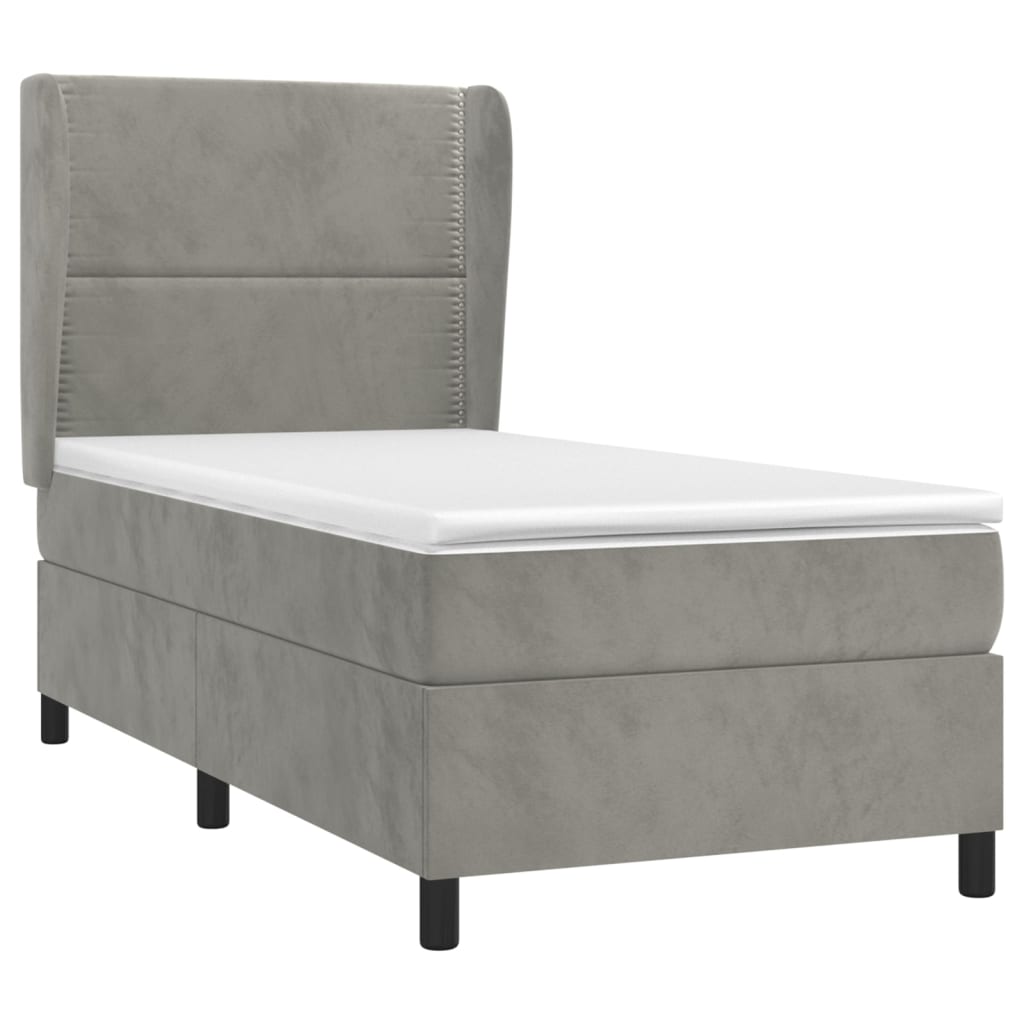 vidaXL Κρεβάτι Boxspring με Στρώμα Ανοιχτό Γκρι 100x200 εκ. Βελούδινο