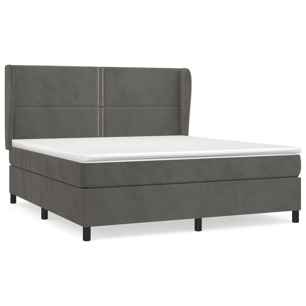 vidaXL Κρεβάτι Boxspring με Στρώμα Σκούρο Γκρι 180x200 εκ. Βελούδινο