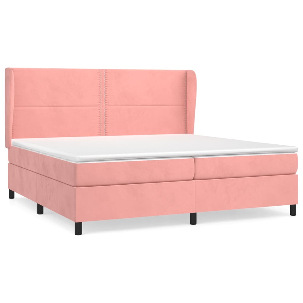 vidaXL Κρεβάτι Boxspring με Στρώμα Ροζ 200x200 εκ. Βελούδινο
