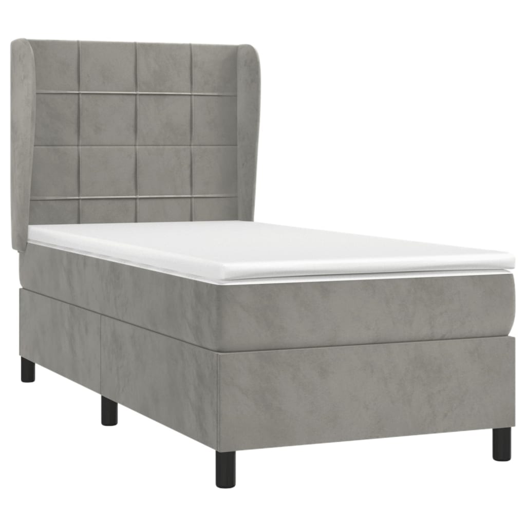 vidaXL Κρεβάτι Boxspring με Στρώμα Ανοιχτό Γκρι 90x200 εκ. Βελούδινο