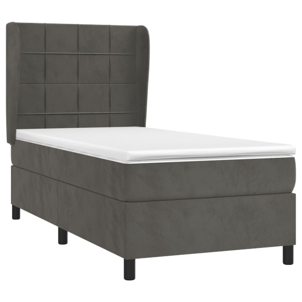 vidaXL Κρεβάτι Boxspring με Στρώμα Σκούρο Γκρι 100x200 εκ. Βελούδινο
