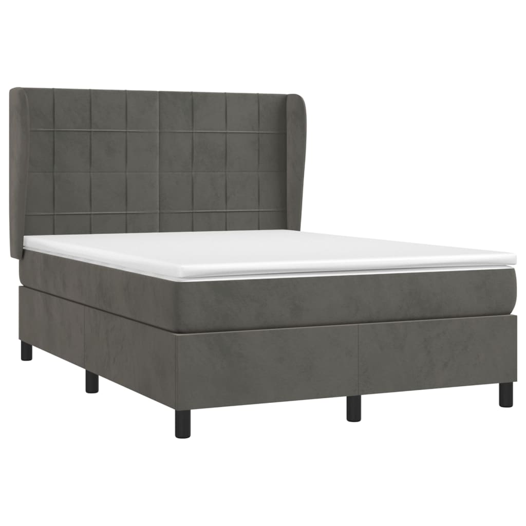 vidaXL Κρεβάτι Boxspring με Στρώμα Σκούρο Γκρι 140x190 εκ. Βελούδινο