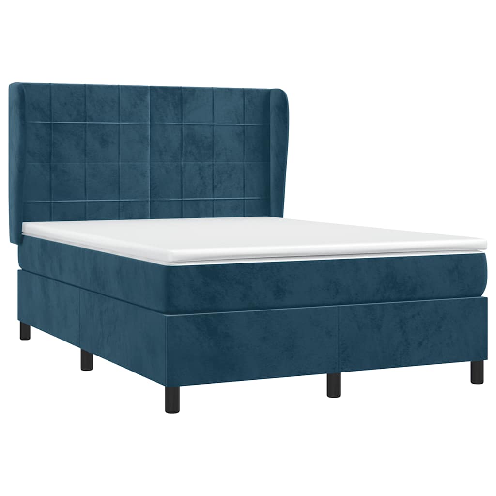 vidaXL Κρεβάτι Boxspring με Στρώμα Σκούρο Μπλε 140x190 εκ. Βελούδινο