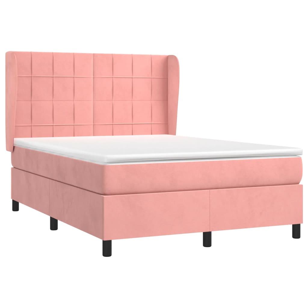 vidaXL Κρεβάτι Boxspring με Στρώμα Ροζ 140x190 εκ. Βελούδινο