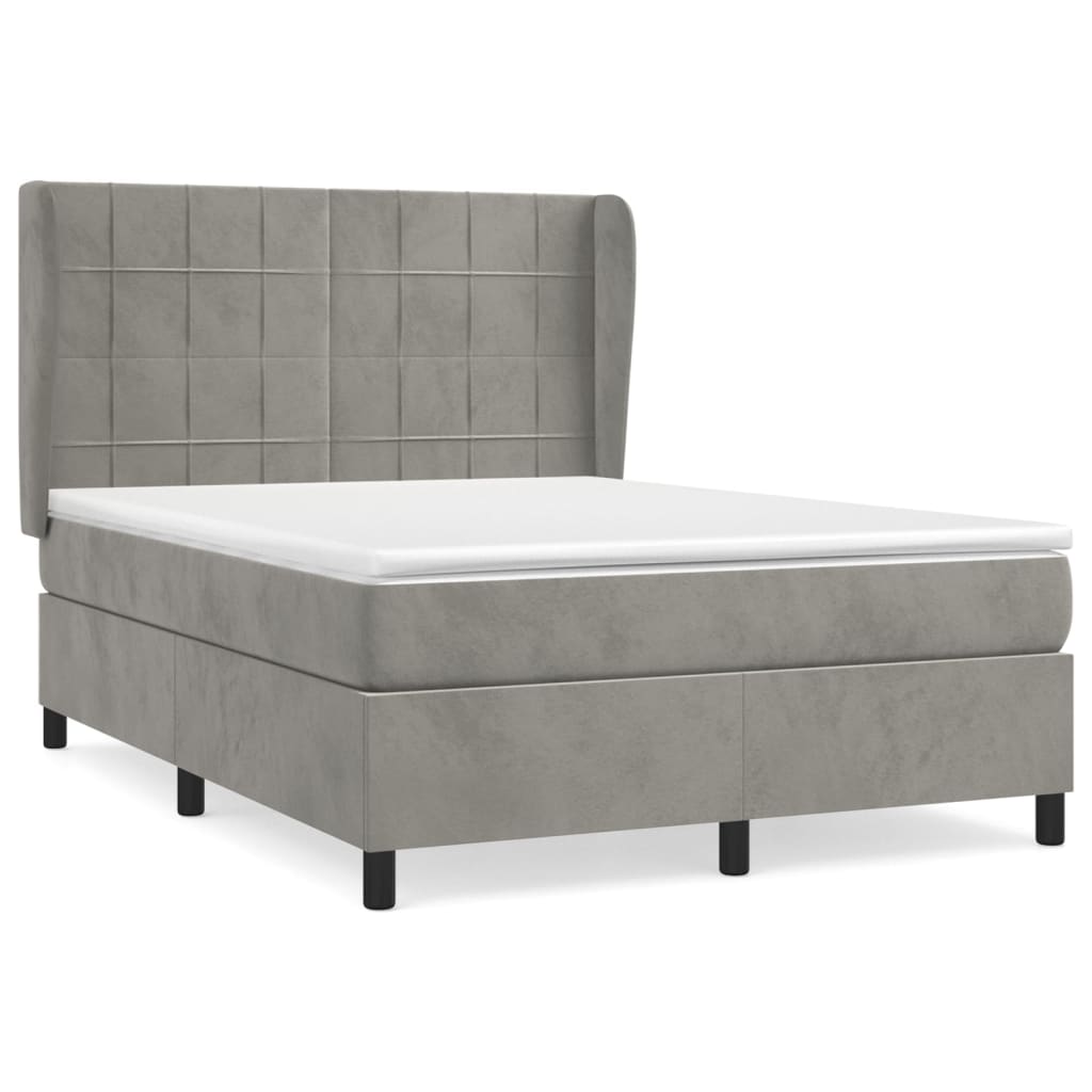 vidaXL Κρεβάτι Boxspring με Στρώμα Ανοιχτό Γκρι 140x200 εκ. Βελούδινο