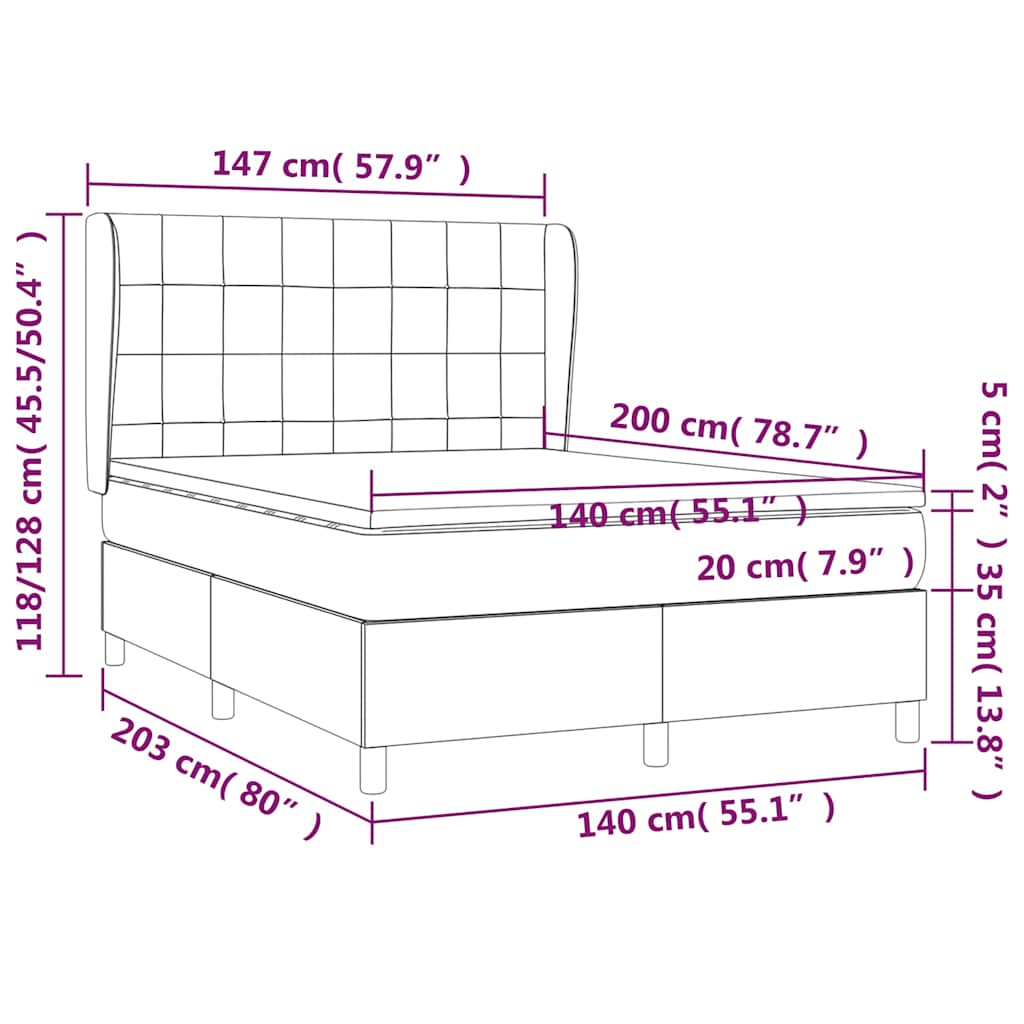 vidaXL Κρεβάτι Boxspring με Στρώμα Σκούρο Μπλε 140x200 εκ. Βελούδινο
