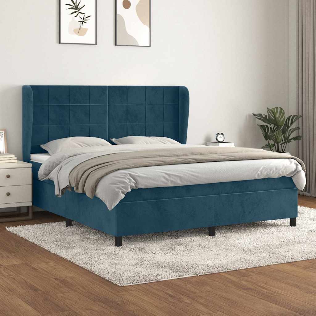 vidaXL Κρεβάτι Boxspring με Στρώμα Σκούρο Μπλε 160x200 εκ. Βελούδινο