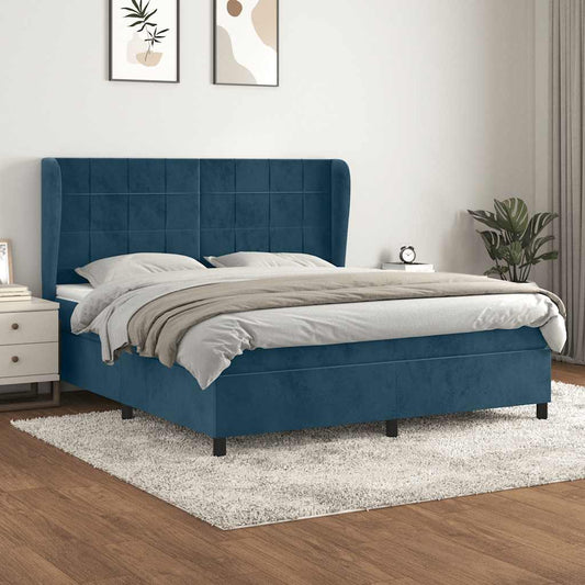 vidaXL Κρεβάτι Boxspring με Στρώμα Σκούρο Μπλε 180x200 εκ. Βελούδινο