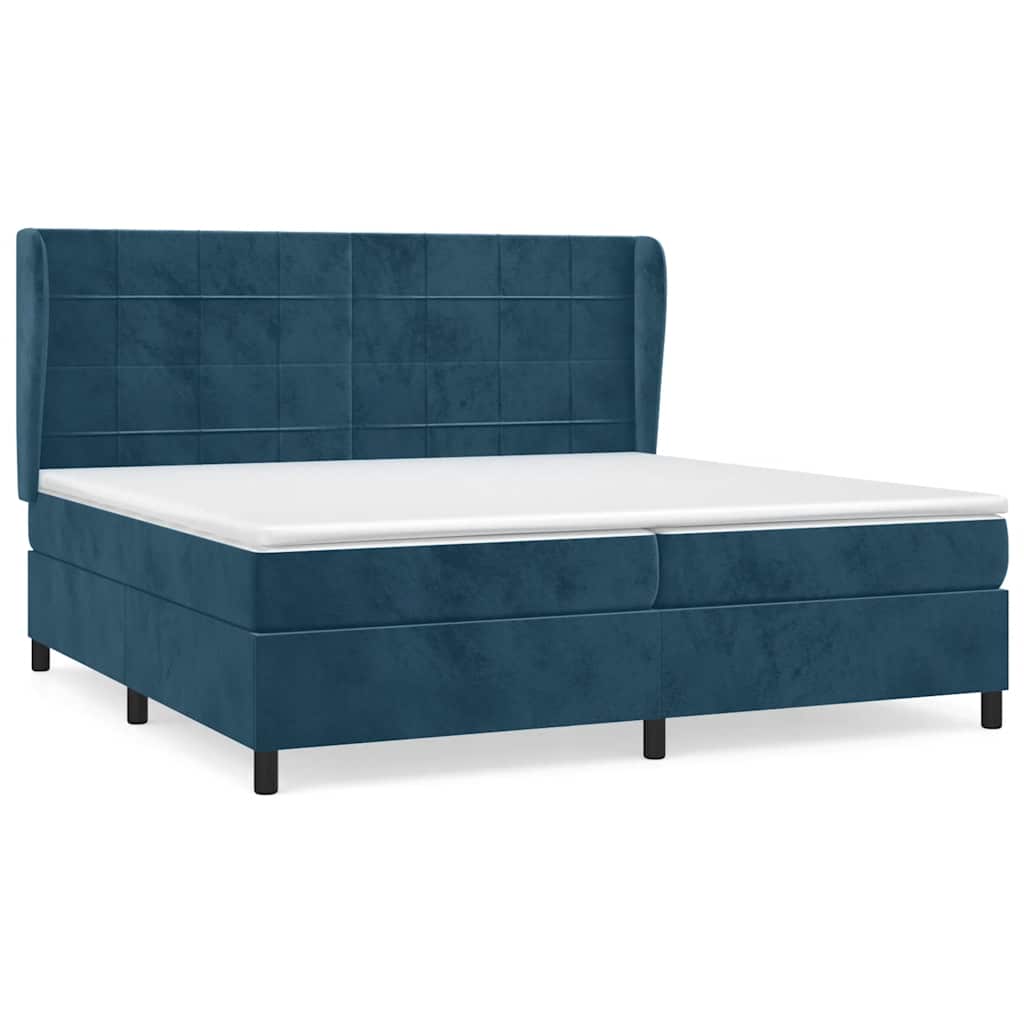 vidaXL Κρεβάτι Boxspring με Στρώμα Σκούρο Μπλε 200x200 εκ. Βελούδινο
