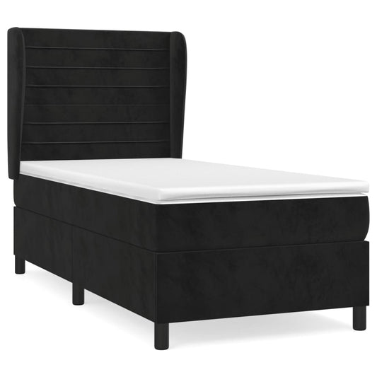vidaXL Κρεβάτι Boxspring με Στρώμα Μαύρο 80 x 200 εκ. Βελούδινο