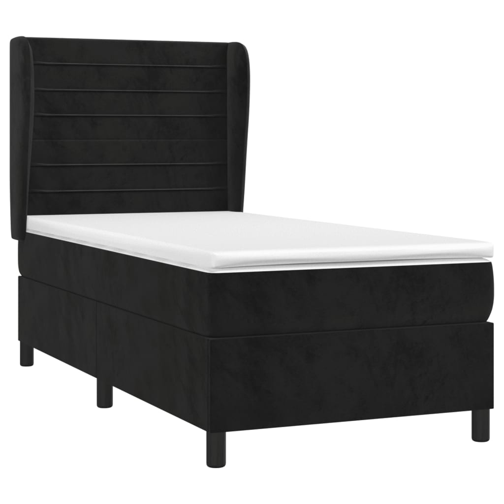 vidaXL Κρεβάτι Boxspring με Στρώμα Μαύρο 90x190 εκ. Βελούδινο