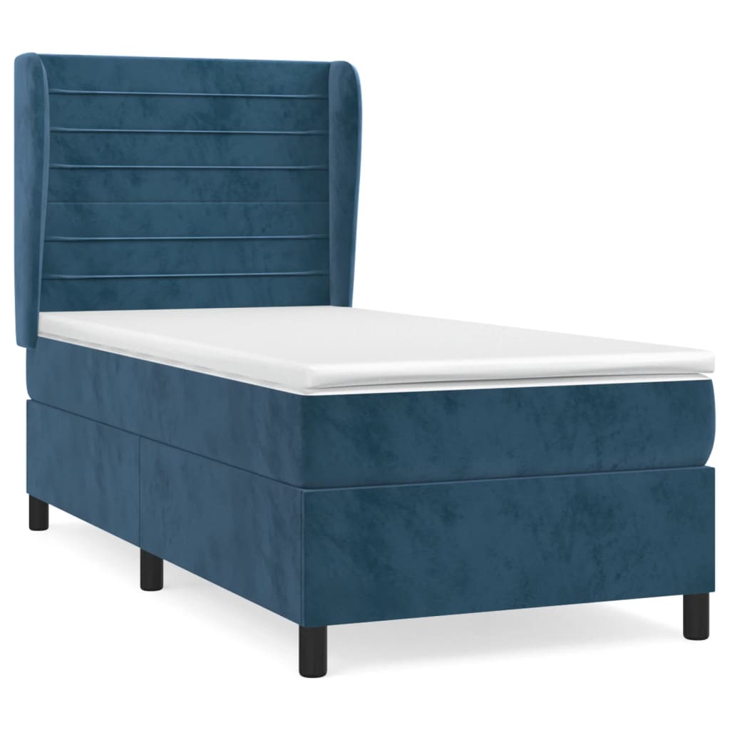 vidaXL Κρεβάτι Boxspring με Στρώμα Σκούρο Μπλε 90x190 εκ. Βελούδινο