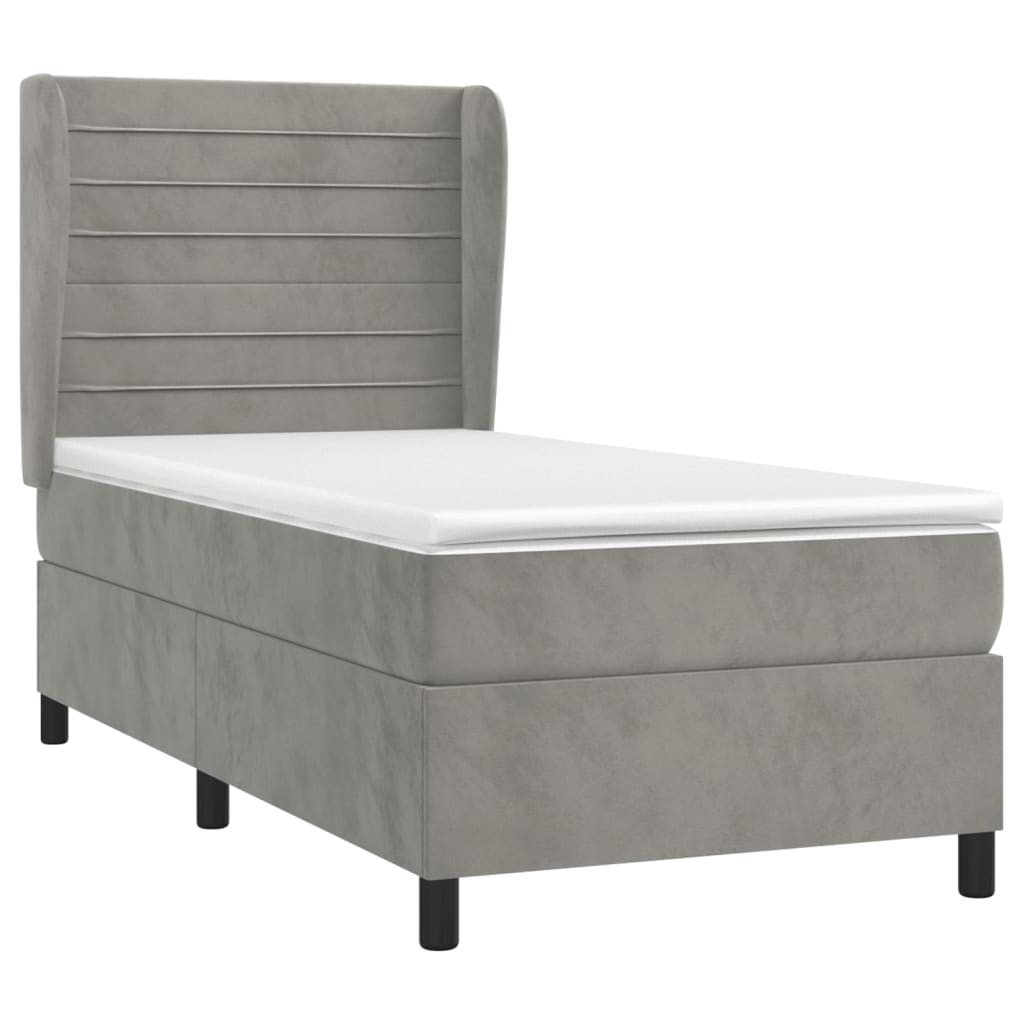 vidaXL Κρεβάτι Boxspring με Στρώμα Ανοιχτό Γκρι 90x200 εκ. Βελούδινο