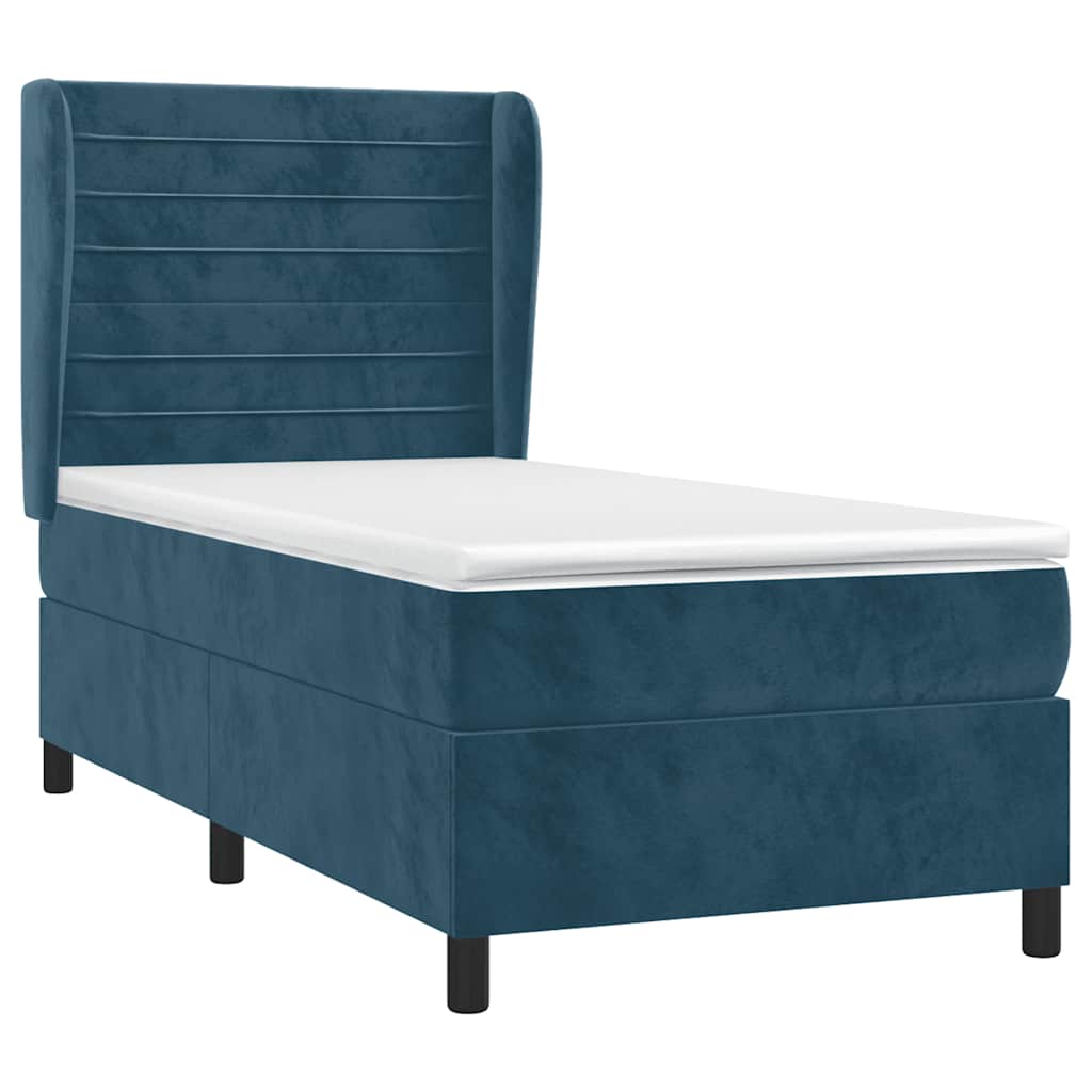 vidaXL Κρεβάτι Boxspring με Στρώμα Σκούρο Μπλε 100x200 εκ. Βελούδινο