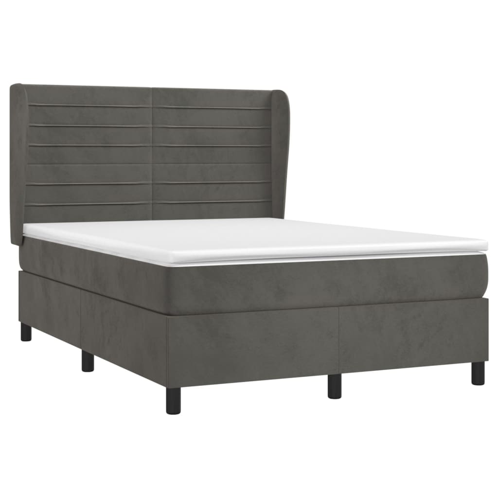 vidaXL Κρεβάτι Boxspring με Στρώμα Σκούρο Γκρι 140x200 εκ. Βελούδινο