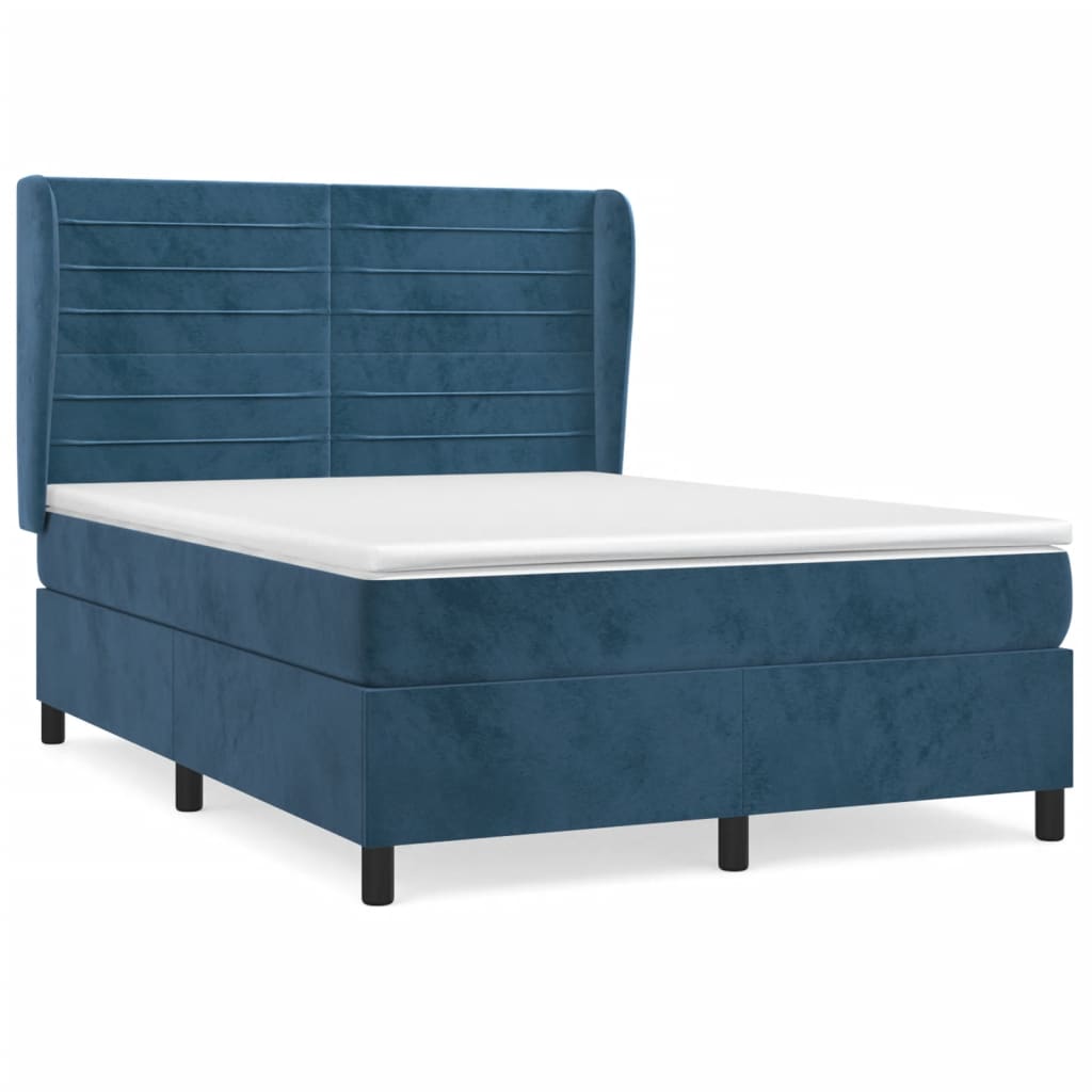 vidaXL Κρεβάτι Boxspring με Στρώμα Σκούρο Μπλε 140x200 εκ. Βελούδινο