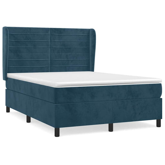 vidaXL Κρεβάτι Boxspring με Στρώμα Σκούρο Μπλε 140x200 εκ. Βελούδινο