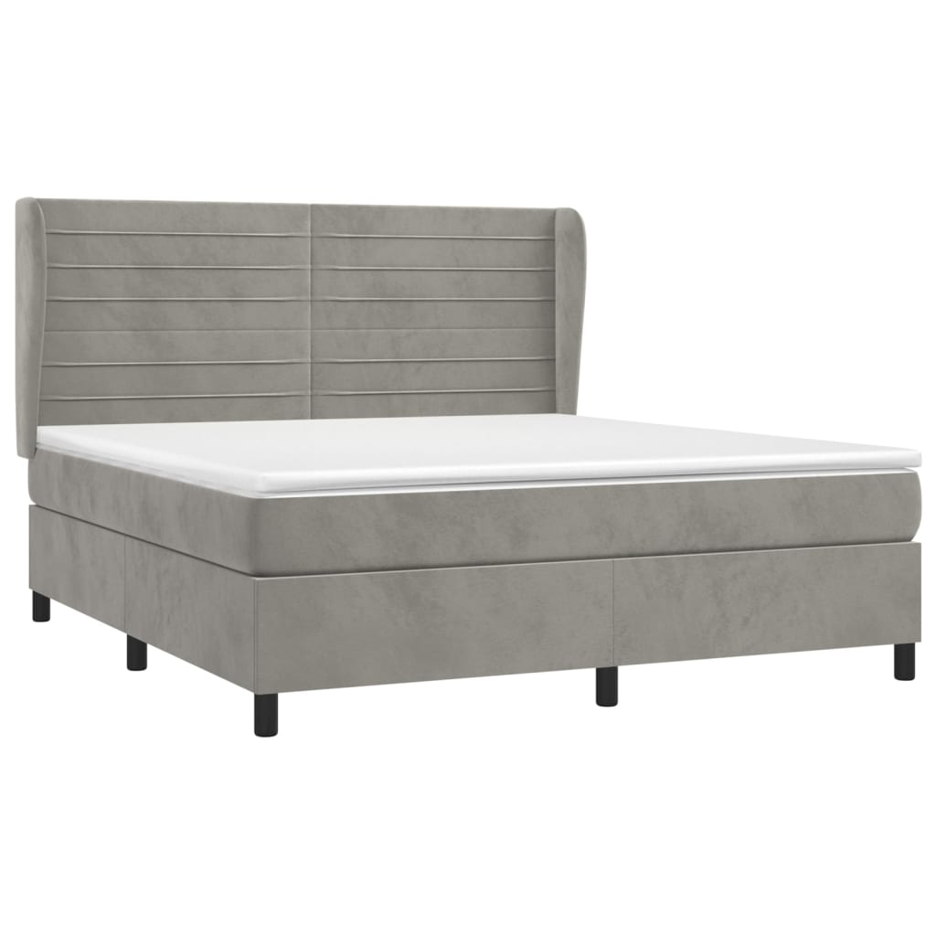 vidaXL Κρεβάτι Boxspring με Στρώμα Ανοιχτό Γκρι 160x200 εκ. Βελούδινο