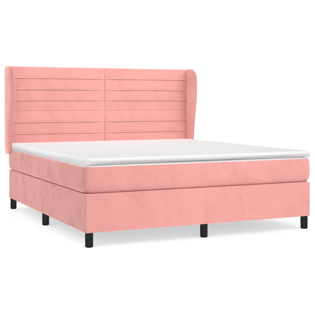 vidaXL Κρεβάτι Boxspring με Στρώμα Ροζ 160x200 εκ. Βελούδινο