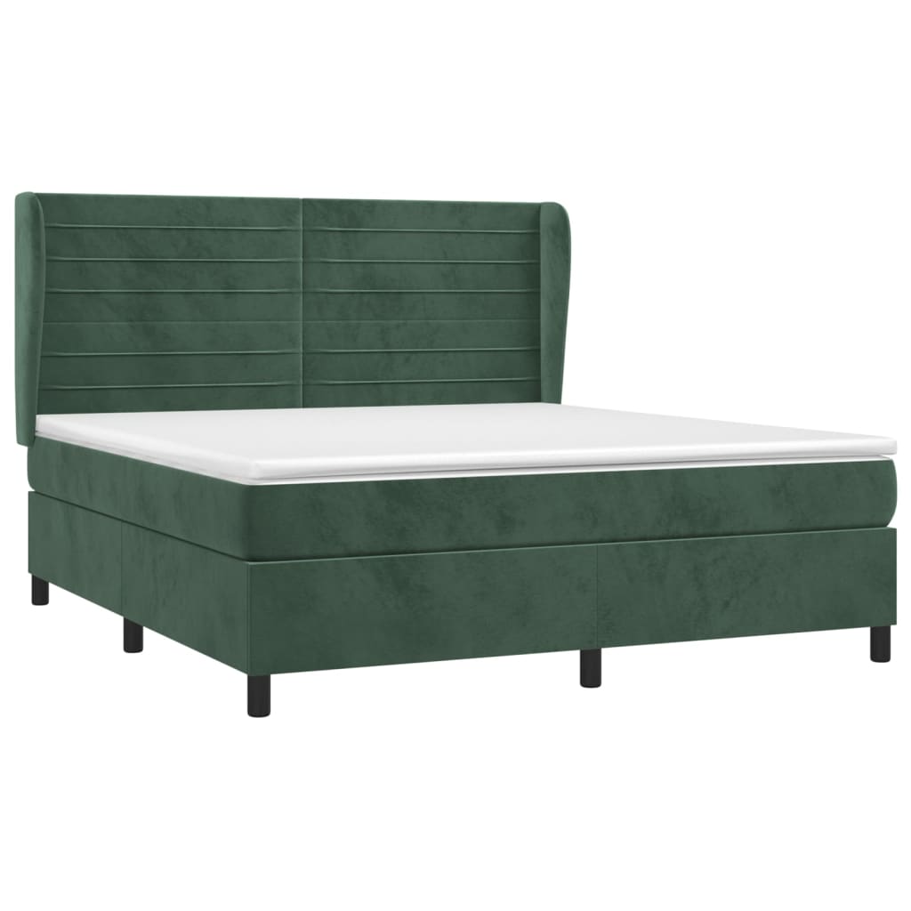 vidaXL Κρεβάτι Boxspring με Στρώμα Σκούρο Πράσινο 180x200εκ. Βελούδινο
