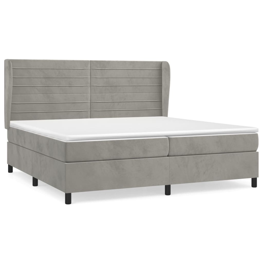 vidaXL Κρεβάτι Boxspring με Στρώμα Ανοιχτό Γκρι 200x200 εκ. Βελούδινο