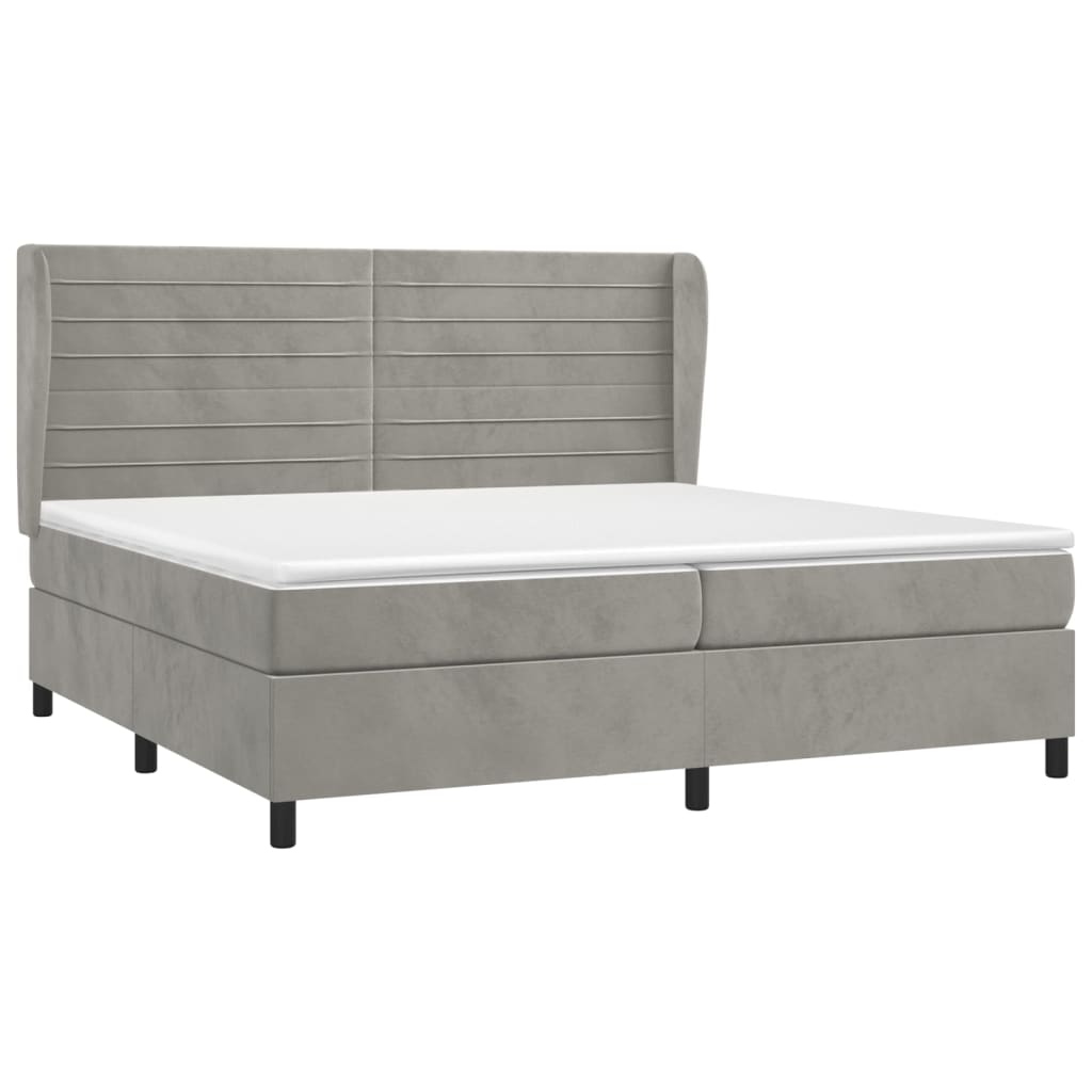 vidaXL Κρεβάτι Boxspring με Στρώμα Ανοιχτό Γκρι 200x200 εκ. Βελούδινο
