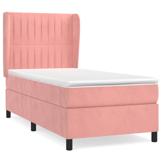 vidaXL Κρεβάτι Boxspring με Στρώμα Ροζ 90x200 εκ. Βελούδινο