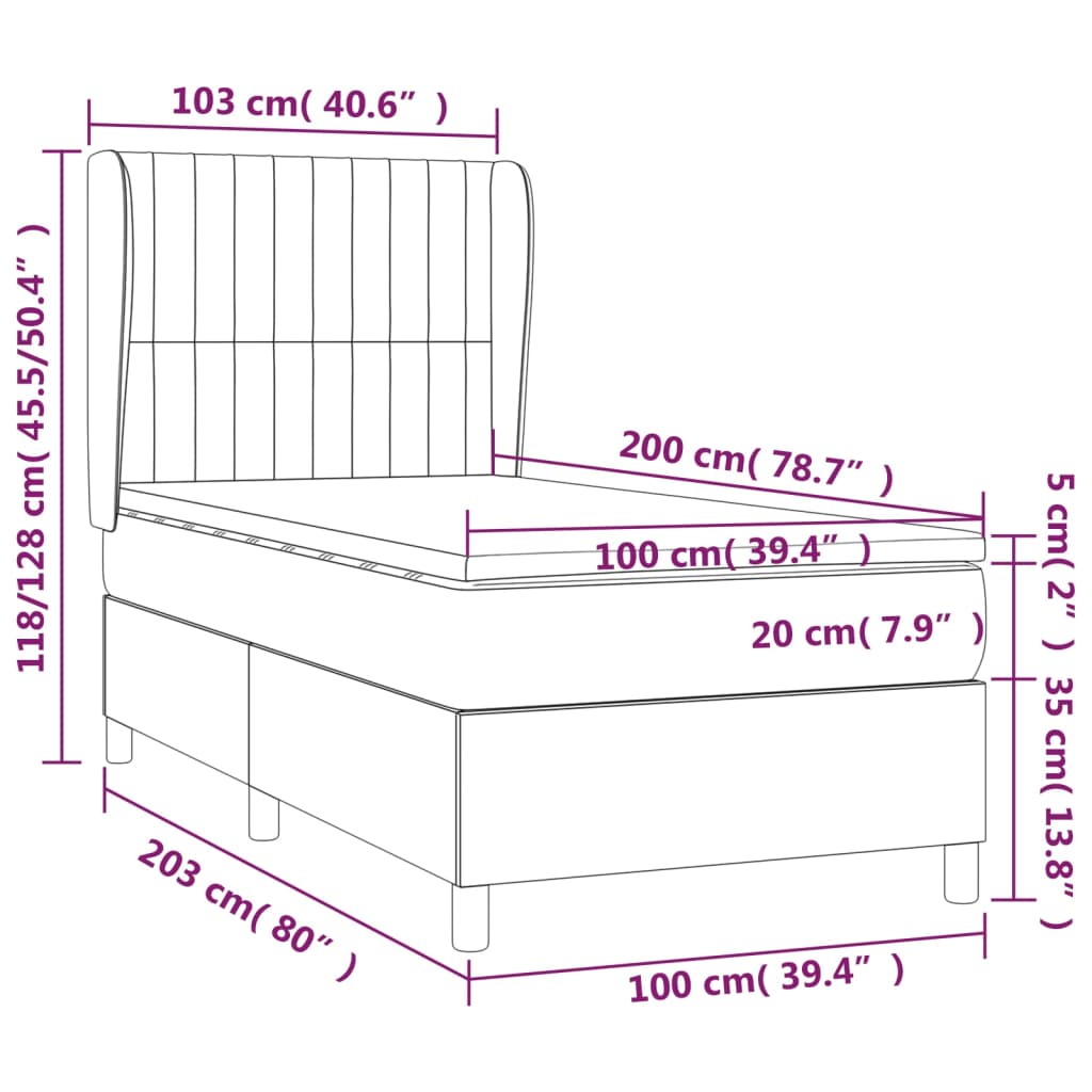 vidaXL Κρεβάτι Boxspring με Στρώμα Ροζ 100x200 εκ. Βελούδινο
