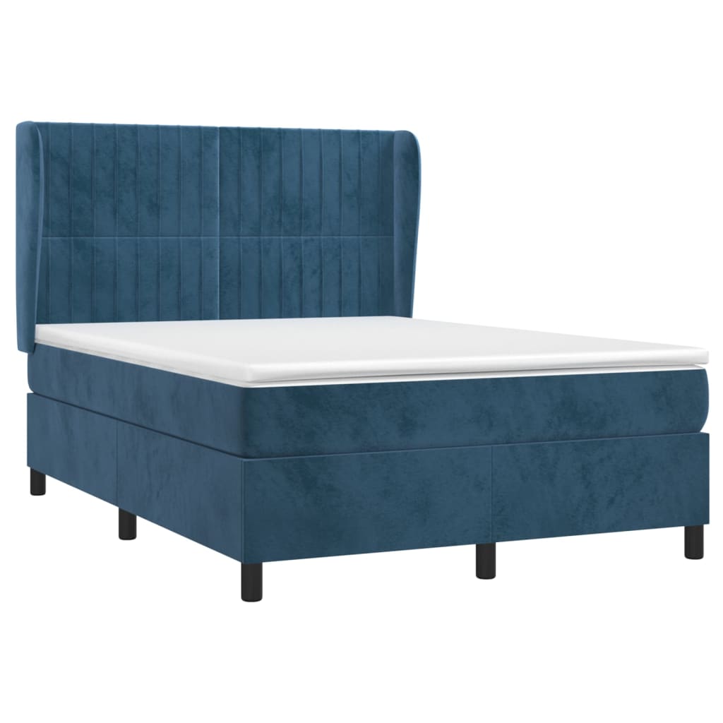 vidaXL Κρεβάτι Boxspring με Στρώμα Σκούρο Μπλε 140x190 εκ. Βελούδινο