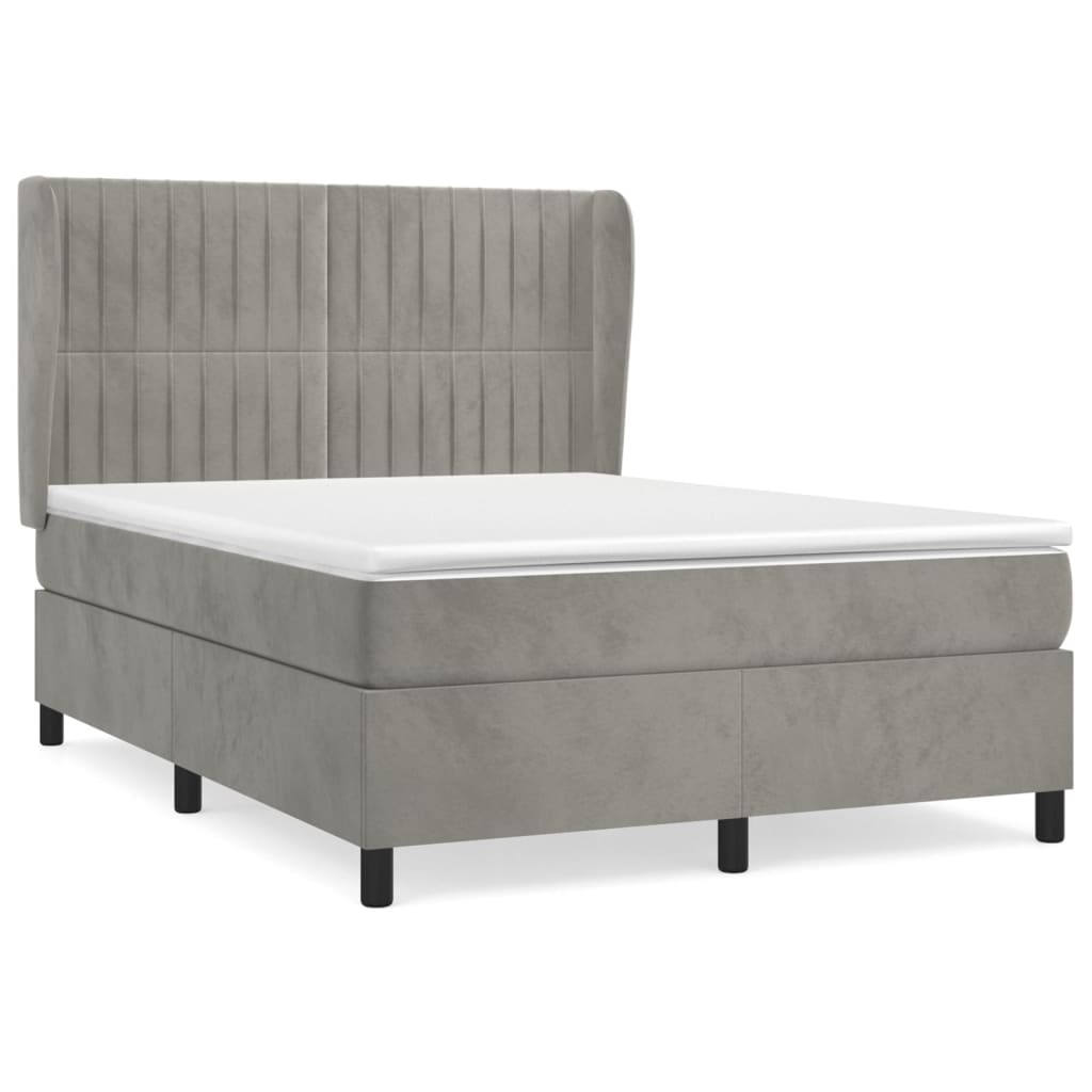 vidaXL Κρεβάτι Boxspring με Στρώμα Ανοιχτό Γκρι 140x200 εκ. Βελούδινο