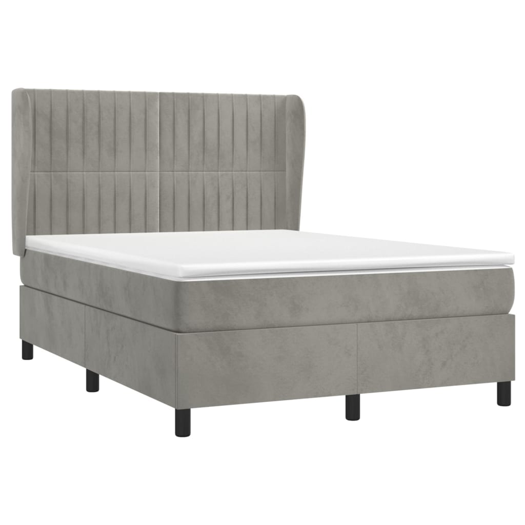 vidaXL Κρεβάτι Boxspring με Στρώμα Ανοιχτό Γκρι 140x200 εκ. Βελούδινο
