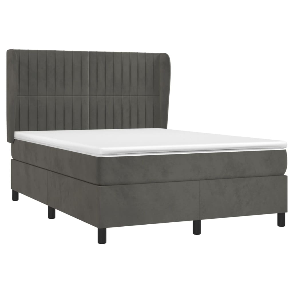 vidaXL Κρεβάτι Boxspring με Στρώμα Σκούρο Γκρι 140x200 εκ. Βελούδινο