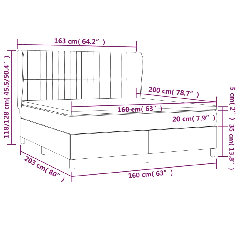 vidaXL Κρεβάτι Boxspring με Στρώμα Σκούρο Γκρι 160x200 εκ. Βελούδινο