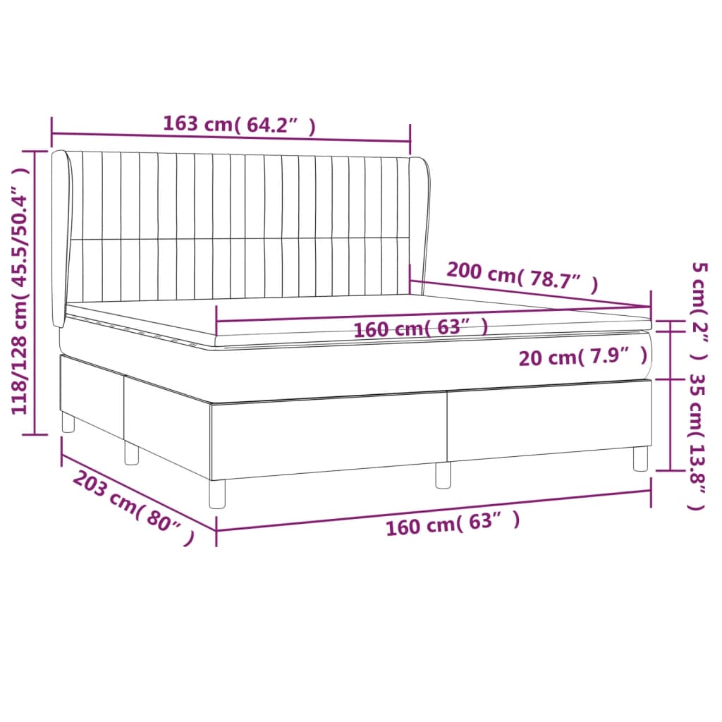 vidaXL Κρεβάτι Boxspring με Στρώμα Σκούρο Πράσινο 160x200εκ. Βελούδινο