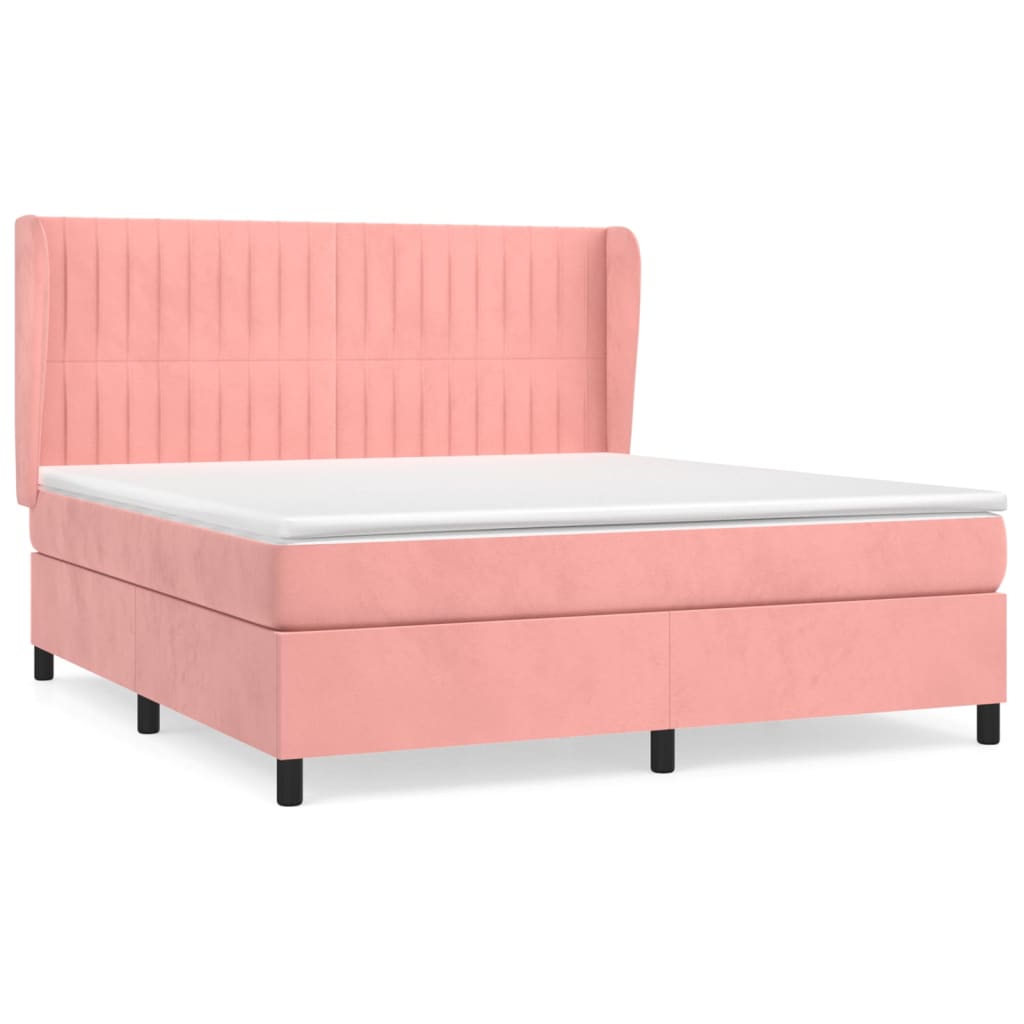 vidaXL Κρεβάτι Boxspring με Στρώμα Ροζ 160x200 εκ. Βελούδινο
