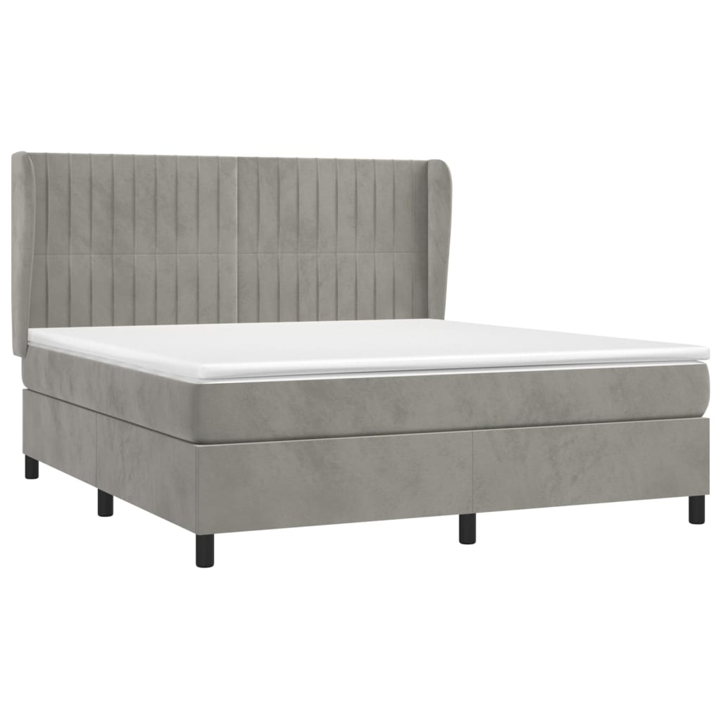 vidaXL Κρεβάτι Boxspring με Στρώμα Ανοιχτό Γκρι 180x200 εκ. Βελούδινο