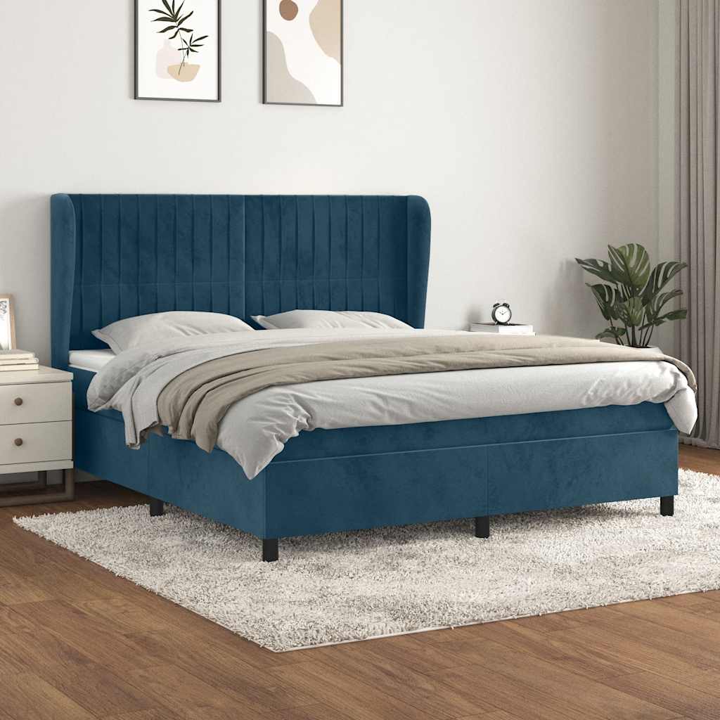 vidaXL Κρεβάτι Boxspring με Στρώμα Σκούρο Μπλε 180x200 εκ. Βελούδινο