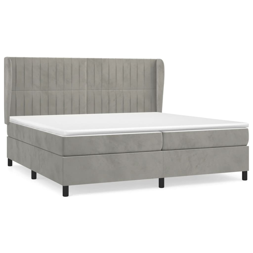 vidaXL Κρεβάτι Boxspring με Στρώμα Ανοιχτό Γκρι 200x200 εκ. Βελούδινο