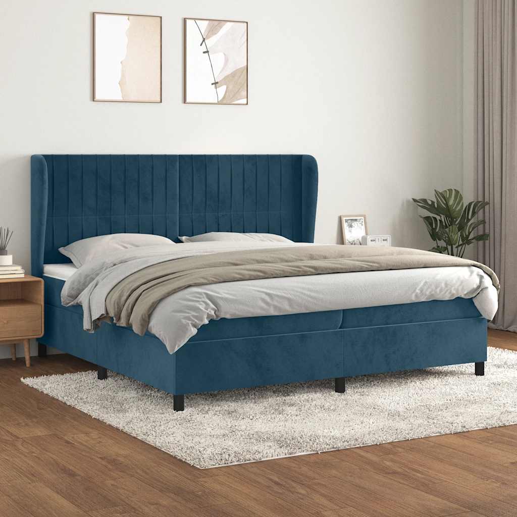 vidaXL Κρεβάτι Boxspring με Στρώμα Σκούρο Μπλε 200x200 εκ. Βελούδινο