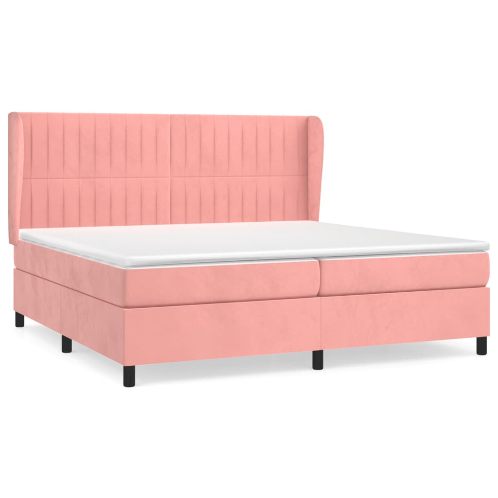 vidaXL Κρεβάτι Boxspring με Στρώμα Ροζ 200x200 εκ. Βελούδινο