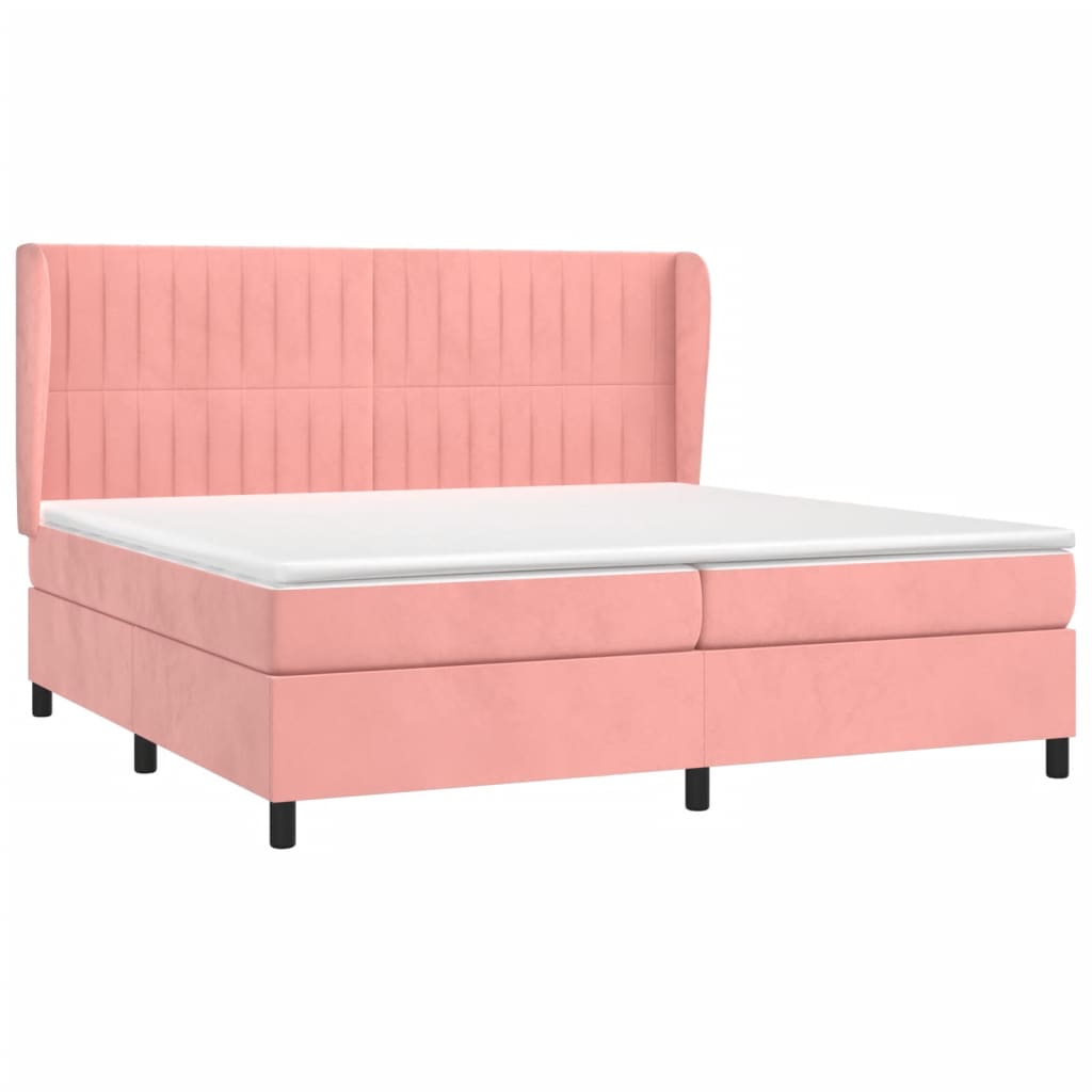 vidaXL Κρεβάτι Boxspring με Στρώμα Ροζ 200x200 εκ. Βελούδινο