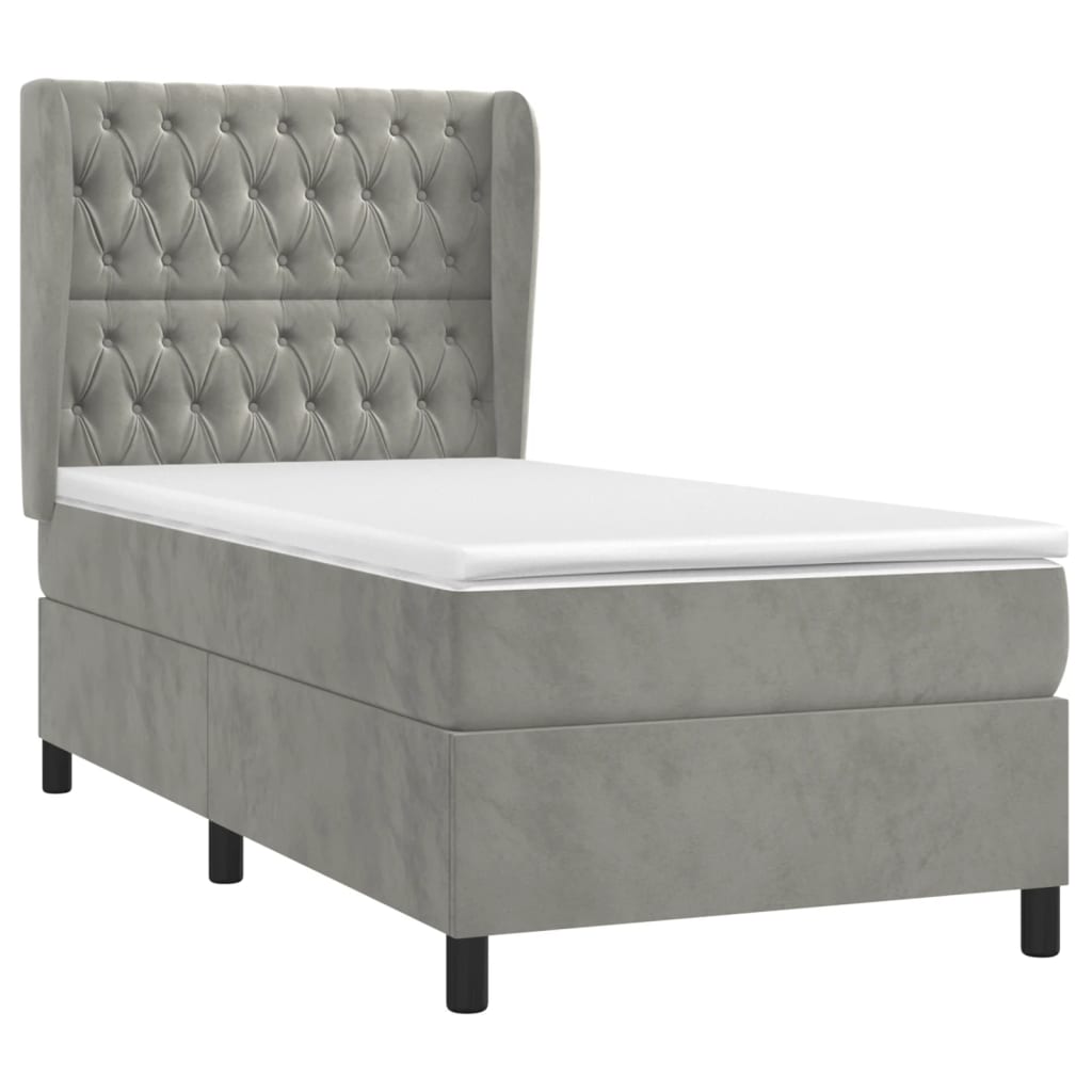 vidaXL Κρεβάτι Boxspring με Στρώμα Ανοιχτό Γκρι 80x200 εκ. Βελούδινο
