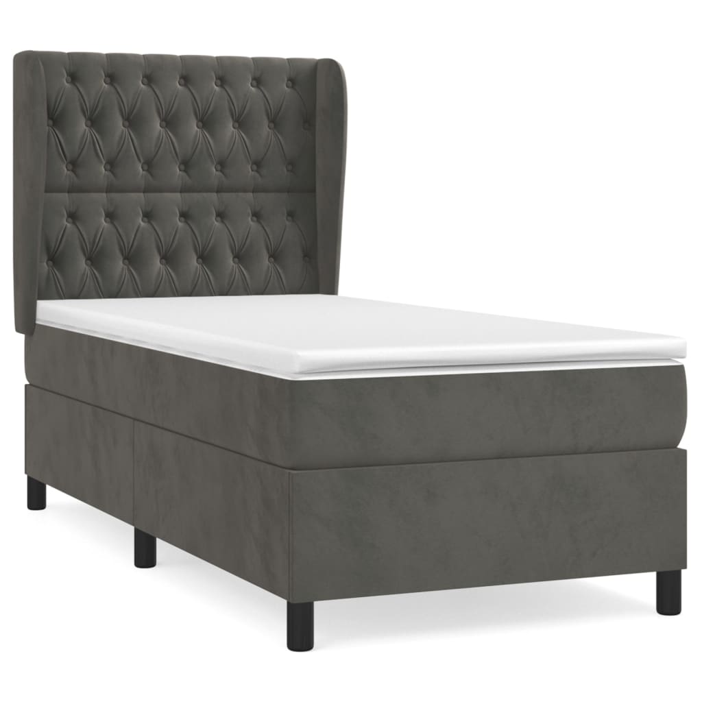 vidaXL Κρεβάτι Boxspring με Στρώμα Σκούρο Γκρι 80x200 εκ. Βελούδινο