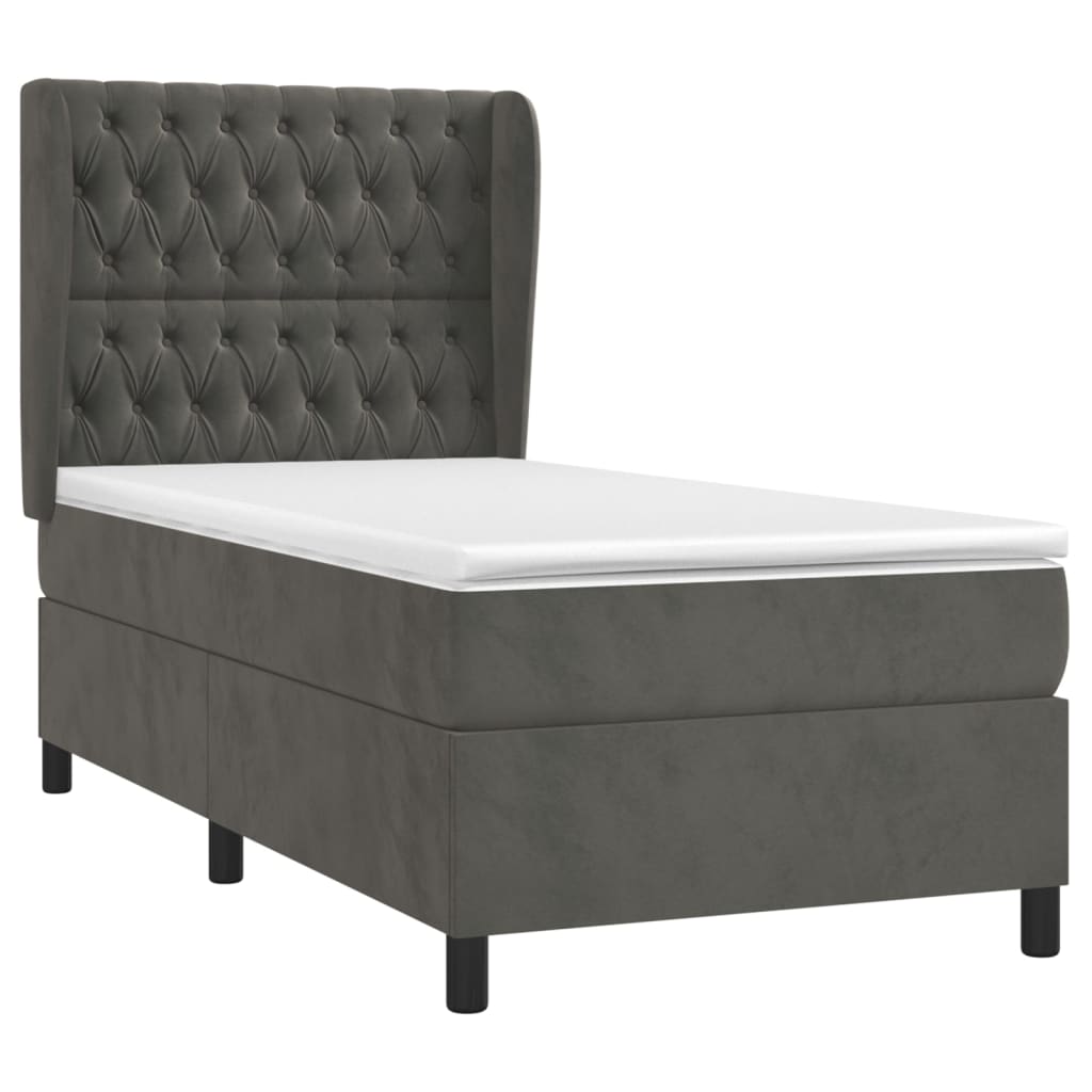 vidaXL Κρεβάτι Boxspring με Στρώμα Σκούρο Γκρι 80x200 εκ. Βελούδινο