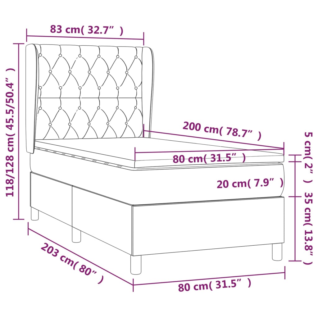 vidaXL Κρεβάτι Boxspring με Στρώμα Ροζ 80 x 200 εκ. Βελούδινο