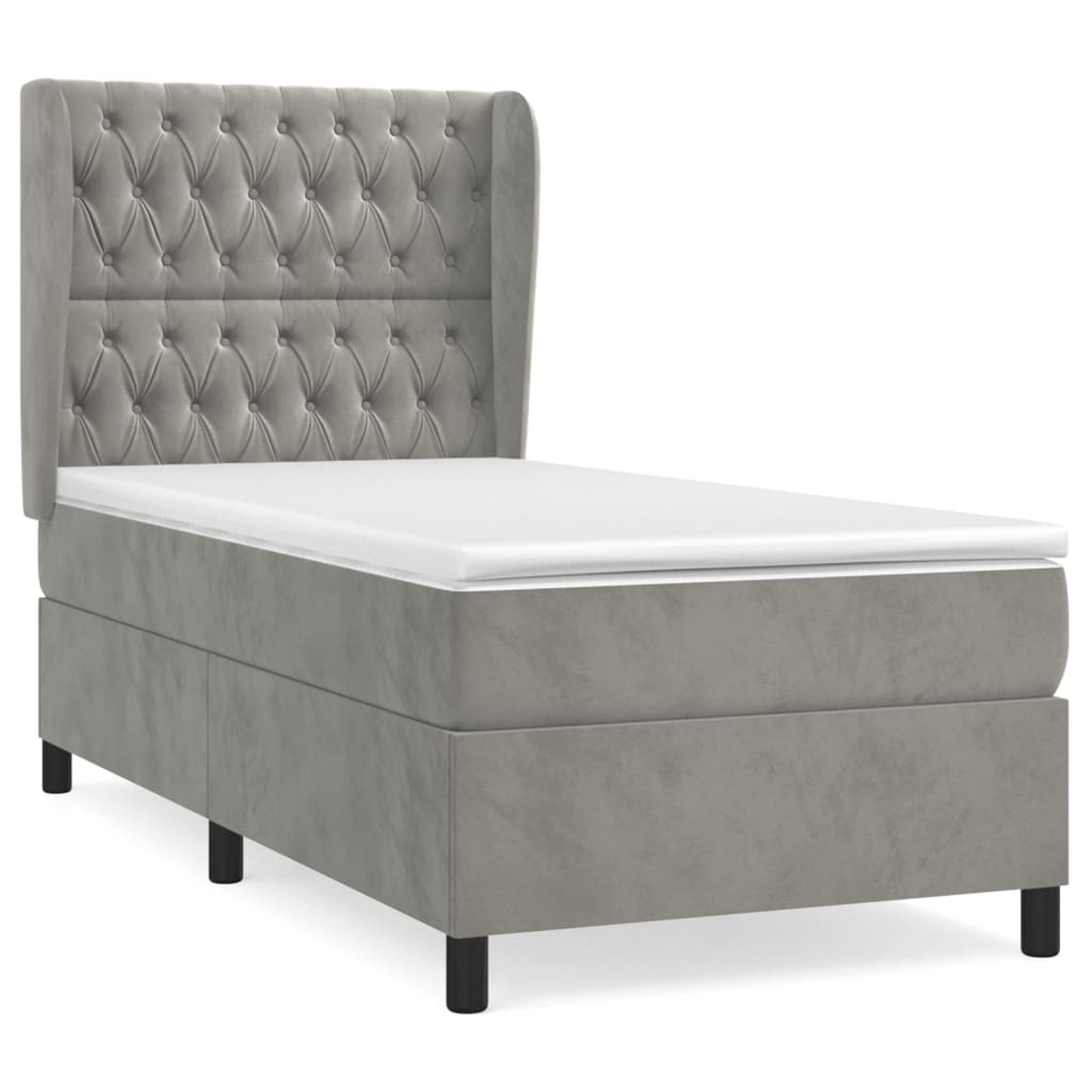 vidaXL Κρεβάτι Boxspring με Στρώμα Ανοιχτό Γκρι 100x200 εκ. Βελούδινο